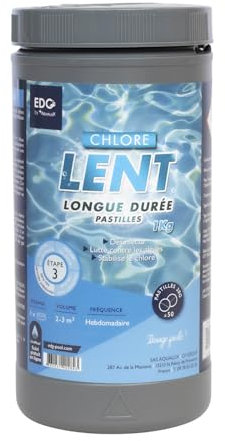 EDENEA - Chlore Lent Piscine - Action Permanente Longue Durée - Pastilles 20g - Boite 1 kg EDGBA - Chlore Permanent - Désinfection - Gamme EDG by AQUALUX International