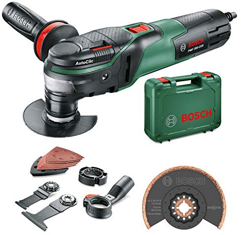 Bosch Multifunktionswerkzeug PMF 350 CES (350 Watt, für Starlock und Starlock Plus Zubehör, im Koffer) + Segmentsägeblatt ACZ 85 RT3 Starlock, Sägeblatt für Multifunktionswerkzeuge mit Starlock