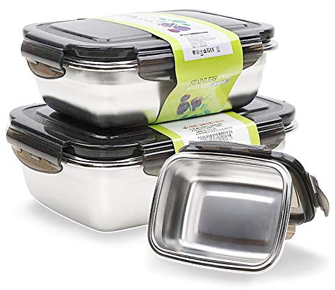 Edelstahl Vorratsdosen SET Frischhaltedose Bento Box große Lebensmittelbehälter Salat Container mit Deckel für Küche/Picknick/Büro Spülmaschinenfest Licht & Tragbar (350ml/850ml/1800ml SET)