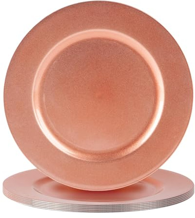 Argon Tableware Metallic Charger Plates - Rose Gold - 33cm - Pack of 6 - Metallic Finish Reusable Dining Table Setting Plates for Christmas, Party Celebrations, Restaurant Decor Placemats