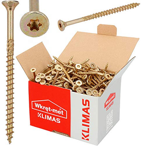 KLIMAS - Viti per Legno Torx 5,0 x 10 mm, 200 Pezzi, Testa Svasata per Terrazze, Universali, Montaggio a Tetto, Set TX Giallo