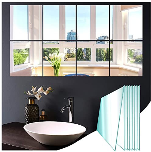 JMITHA Wandspiegel Selbstklebend 20.5 * 20.5cm, 8 Stück HD Glas Spigel Wanddeko Spiegelfliesen Selbstklebend Klebespiegel für Die Wand Spiegel Wandaufkleber Kleine Spiegel Mirror Sticker