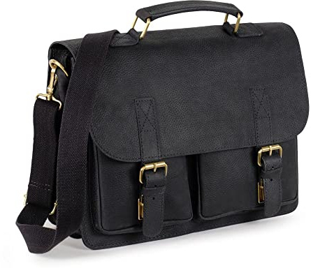 Jahn-Tasche Kompakte Aktentasche Businesstasche Größe M aus Büffel-Leder im Vintage-Style, Schwarz, für Damen und Herren, 410-n