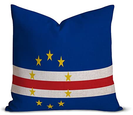 Cape Verde Flag Farmhouse Decorative Throw Pillow Case 20 x 20 Inch, Vintage Retro Rustic Flag Cushion Cover Case, Patriotic Square Pillow Case Cotton Linen Cushion Case for Mom Dad Friends Gift