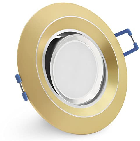 LED Einbaustrahler Niedervolt matt Gold schwenkbar mit MR16-Fassung Gx5.3 12V und LED Leuchtmittel in warmweiß Einbauleuchte Deckenspot Downlight 68mm - 95mm Einbaudurchmesser (Modell: RD41)