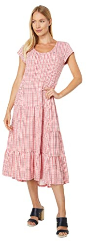 Tommy Hilfiger Robe midi à Rayures à Volants pour Femme, Coralie Multi, Taille XL