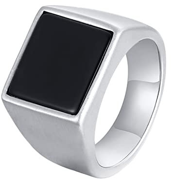 Beydodo Edelstahl Ringe Herren, Männer Ring Siegelring Hochglanzpoliert Partner Ring Personalisiert Silber mit Gravur Gr.57 (18.1)
