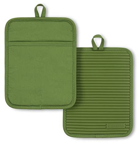 KitchenAid Ribbed Soft Silicone Pot Holder 2-Pack Set, Matcha, 7x9