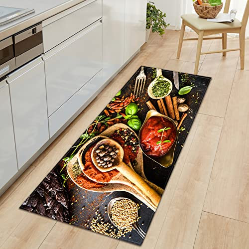 TFLABS Küchenteppich Gewürze & Tischkultur Küchenläufer rutschfest Küchenmatte für Küche und Bar Teppich Läufer waschbare Küchenläufer Küche Deko 60 x 120cm