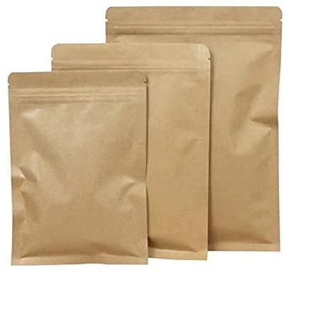 VOLWCO 50 STK Papier Beutel Kraftpapier Tüten mit Folie Ausgekleideten, mit Reißverschluss Papiertütchen Flachbeutel für die verpackung von Kaffee,Tee Lebensmittel, 23x35cm