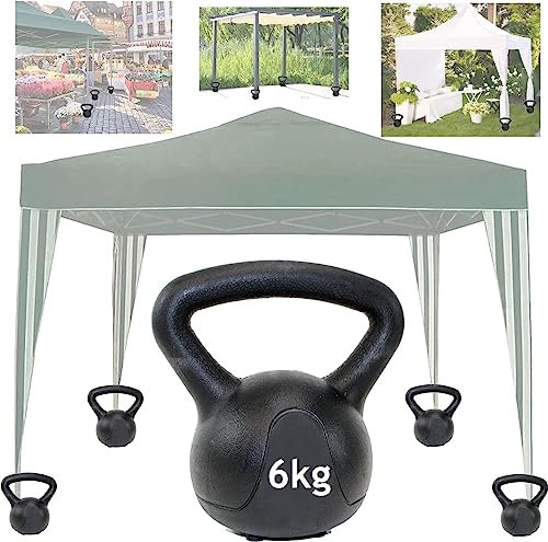 Aufstellen, Festzurren, Fertig | Stabiles Pavillon Beschwerer 4er Set 24 kg| Schwarze kunststoffummantelte Beton Standfüße ohne Sand oder Wasser Befestigung Füße Gartenzelt Fest-Zelt 3D1M