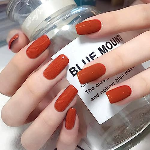 Ceboic 24 Stück Eckig Falsche Nägel Pure Farbe Ballerina Künstliche Nägel French Glänzend Acryl Kunstnägel Press on Nails mit Nagelkleber Aufkleber für Frauen, Rot