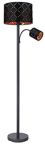 Stehleuchte mit Leselampe Stehlampe Wohnzimmer Stehleuchte Leseleuchte Deckenfluter Schwarz Gold, Leselampe flexibel Dekorstanzungen, 1x E27 1x E14, DxH 35 x 162 cm