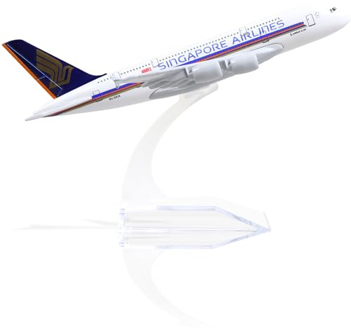 QIYUMOKE Airbus A380 Singapore Airlines 1/400 Diecast Metal Flygplansmodell med Sky Jumbo-fäste Passagerarflygplansmodell Legering Samlarmodell Kit för Present