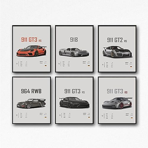 Dujoi Auto-Poster 911 GT3RS, Rennwagen-Wandkunst, Vintage-Poster für Männer, Kunstdrucke, 911 Beschichtetes Papier, Karton-Drucke (Ungerahmt, 17,3 x 30,5 cm)
