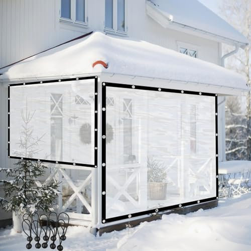 Outdoor Wetterfeste Vorhänge Transparent Pergola Pavillon Seitenwände PVC Plane Seitenteile mit Ösen, für Garten Terrasse Veranda Balkon (Color : Clear, Size : 5x5m(16.4x16.4ft))