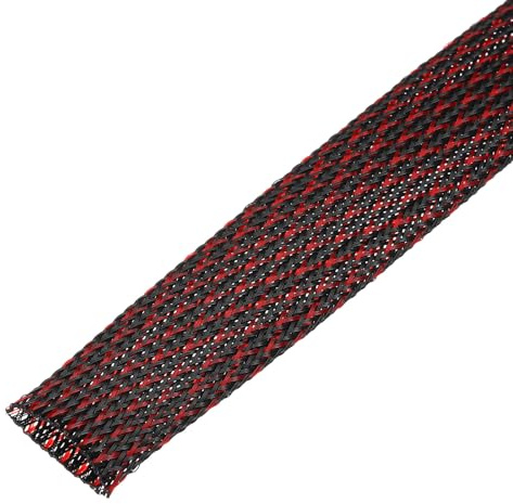 QUARKZMAN Tubatura Intrecciata Isolante, 16,4 Piedi-32mm Guaina ad Alta Temperatura Nero Rosso