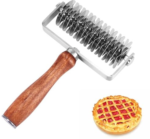 Lattice Pastry Cutter, Stainless Steel Pastry Lattice Cutter with Wood Handle, Pizza Cutter Wheel Pasta Cutter Bread Making Accessories, Pie Cutter Pastry Tools Household Kitchen Supplies