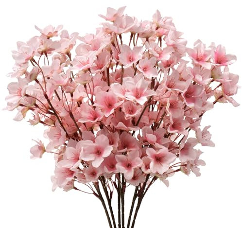 UXORSN 6 Stück Künstliche Kirschblüten Zweige 40cm Rosa Kunstblumen Frühlings Deko Kirschblütenbaum Künstlich Gefälschte Pflanzen Pfirsichblumen Stiele Seidenblumen für Hochzeit Party Büro Vase Dekor