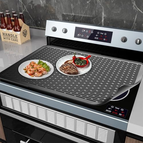Housse de table de cuisson induction 71 x 51 cm, couvercle de plaque de cuisson en silicone pour cuisinière électrique, résistant à la chaleur tapis en silicone pour plaque de cuisson