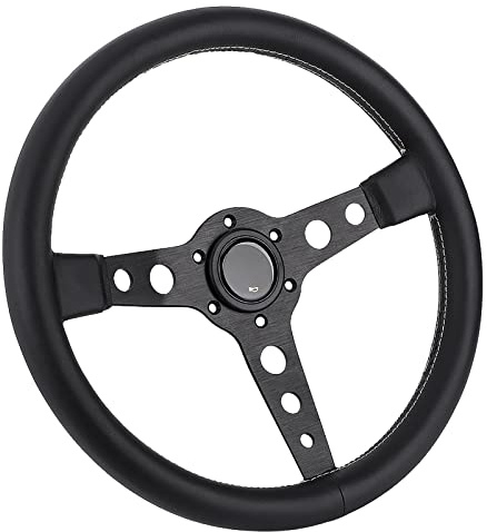 350 Mm 14 Zoll Prototipo-Stil 6-Loch-Rennlenkrad aus Schwarzem Leder, Graue Nähte mit Hupenknopf, Anwendbar für die Meisten Automodelle
