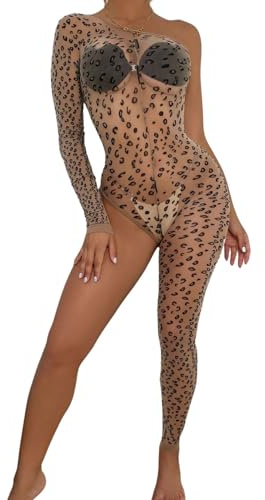 MIZSPISE Intimo Sexy Bodystocking Lingerie Leopardata Body Donna Hot Elastico Transparente Completino a Rete Seducente Calze Babydoll Tuta Catsuit Curvy Bodysuit Camicia da Notte