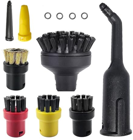 GIONAR Lot de 12 accessoires pour nettoyeur vapeur Karcher, accessoires pour nettoyeur vapeur compatibles avec SC1 SC2 SC3 SC4 SC5, 4 brosses rondes, 2 grandes brosses rondes, 1 buse, 4 bagues