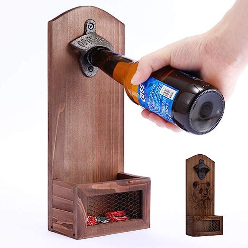 LetCart Décapsuleur mural vintage en bois avec récupérateur de bouchon pour gravure laser
