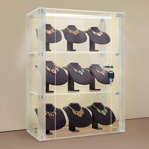 NONEMEY Acrylic Display case with Lock,3 Tier Lockable Security Display Case, Dustproof Protection Countertop Organizer Box for Collectibles (3Tier 12×5.9×16inch；30.5×15×41cm)