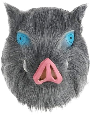 Generico Kraja Maschera da Cinghiale di D. Slayer/Cappello con Pelo per Cosplay di Inosuke Hashibira (Inosuke Hashibira Grigio)