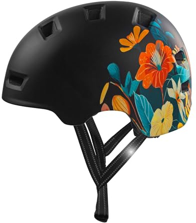 Crazy Safety Rampage Fleur Noire | Casque pour vélo, Skateboard, Rollers et BMX | Casque de vélo pour Hommes, Femmes et Enfants | L (57-61cm) | Casque Ajustable pour skateurs et Cyclistes