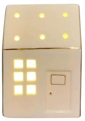 Schönes LED Lichthaus in Weiß in 9,5 cm - Beleuchtetes Weihnachtshaus aus Porzellan für Weihnachtsdorf und Dekoration - Skandinavische Deko für Wohnzimmer im Landhausstil mit warmen LED-Licht