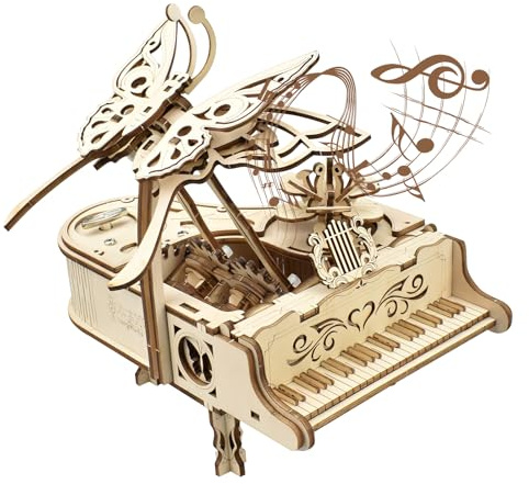 Cuteefun Schmetterlingsklavier Modell Kit, 3D Holz Puzzle mit Spieluhr, DIY Montage, Machen Sie Ihr eigenes Holzhandwerk Kit für Geburtstag Valentinstag, Vatertag