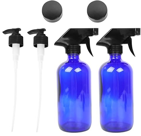 AUTSUPPL Spray Bottle Set 2 X 500ml Refillable Glass Spray Bottles with Press Pumps and Caps Cosmetics Container for Travel Skincare Essential Oils and Cleaning