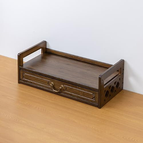 Schreibtischregal Aus Holz, Schreibtisch-Organizer Mit Schublade, Schreibtisch Aufsatzregal, Schreibtisch-Bücherregal, Regal Klein Stehend, Tischregal Für Büro, Wohnheim, Zuhause(Brown,52x25x16.5cm)