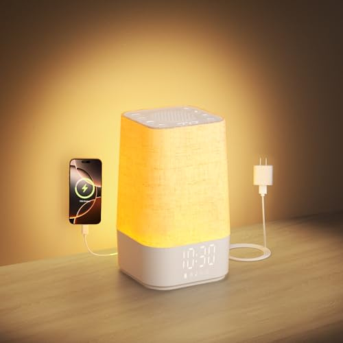 4-in-1 Sunrise Alarm Clock White Noise Sound Machine for Heavy Sleepers, Adults & Kids – Gentle Wake Up Light Alarm Clock with 30 Soothing Sounds, Dimmable Amber Breathing Night Light for Bedrooms