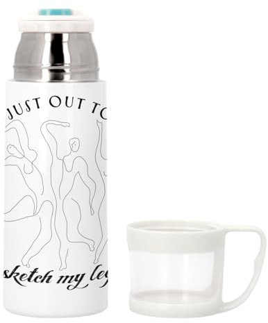 Bouteille thermo en Inox avec Tasse Intégrée - Just Out to Sketch my Legs Artist Pun Funny Drawing - 350ml - Bouteille Isotherme