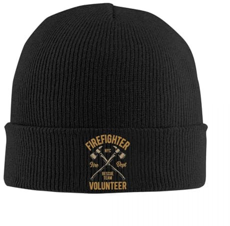 HEBUOUI Strickmütze für Wärme im Winter Feuerwehrmann Freiwilliges Rettungsteam NYC Feuerwehr Hüte Herbst Winter Mütze Neue Mütze Weiblich Männlich Strickmütze Geschenk