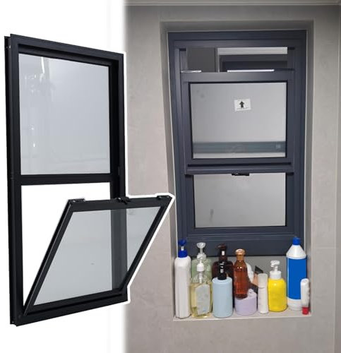 Schiebefenster 12 x 35 Zoll schwarze Keller-Ersatzfenster, Aluminium-Schiebefenster mit Sichtschutz und gehärtetem Glas, Badezimmer-Umgestaltung, kleines Toiletten-Vertikalfenster(WxH 10x21 in/25x53cm