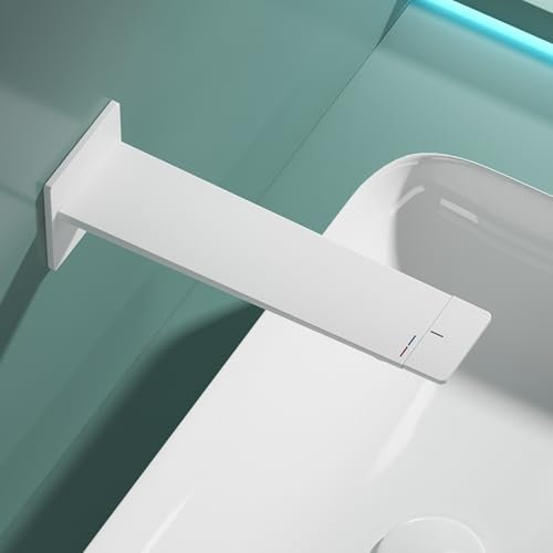 BiaoTeng Waschtischarmatur Unterputz für Wandmontage Heiß und kalt, Messing Einhebelmischer Wasserhahn Bad Waschbecken Wand für Badezimmer Weiß