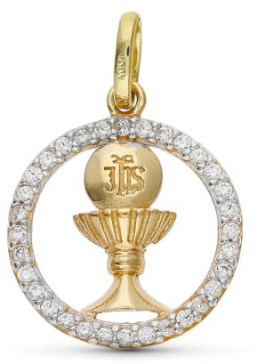 ISABEL MUÑOZ Pendentif or bicolore calice communion 16 mm, mediano, Or jaune, Pas de gemme