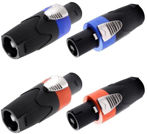 KUOQIY 4 Pezzi 4 Poli Speakon Maschio Connettore, Speakon Connettore Adattatore per Cavo, Spina per Altoparlanti Twist Lock, con Cacciavite, Compatibile con NL4MP, NL4FC, NL4FX, NLT4X, Blu/Aarancione