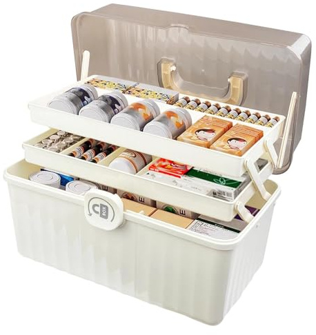 Dromzen Caja Medicamentos, 3 Niveles Vacio para Casa, Caja Organizadora para Medicina Botiquin Transparente, para Caixa Almacenamiento Medicinas Organizador