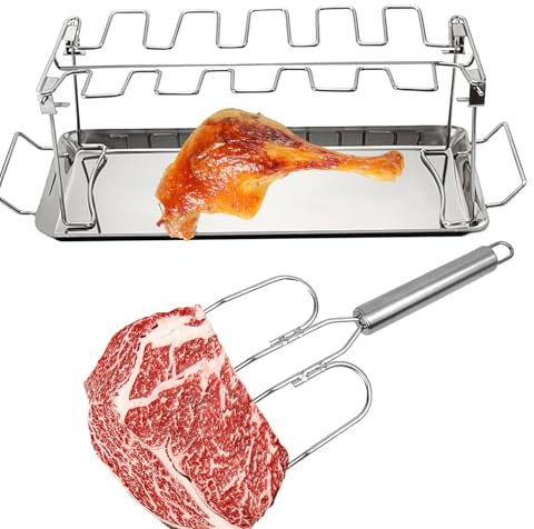 Patifirst Soporte para Muslos De Pollo,Soporte para Muslos con Tenedor De - Rejilla Asadora De Acero Inoxidable para Hornos Y Cocina Exterior En Patio Y Jardín