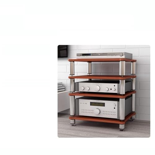 Mobile audio Hi-Fi multifunzionale – Supporto TV a 4 ripiani con ripiani antiurto in MDF color legno, 60 x 48 x 80 cm, perfetto per home theater e sistemi audio