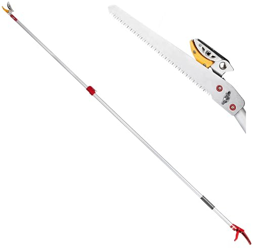 Bonnlo 180-300cm Extendable Long Reach Pruner, Telescopic Pole Saw with RazorSharp Carbon Steel Blade, Telescopic Fruit Picker, Lightweight Tree Trimmers