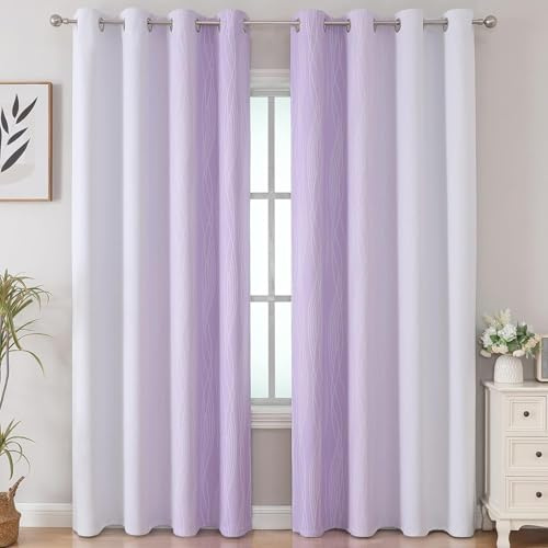 Pechiwuo Tende per Interni Viola Chiaro, Tende Oscuranti Bianco Stampa 3D Curtain Con Occhielli Termiche Isolanti Per Camera da Letto Soggiorno Decorazione 2 Pannelli L140cm x A175cm X936
