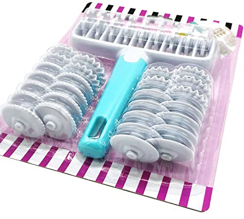 HVRFJXI 37x Pastry Lattice Cutter Wheel Roller Fondant Ribbon With 4 Type Gears Embosser Set Home Time-Saver Baking Tool Fondant Ribbon Wheel Roller