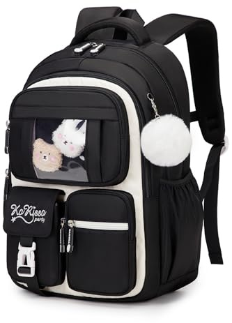 Bansusu Kawaii Girls Backpack for Kids School Bag, Capacity Bookbag Rucksack for Girls Daypack, B552-Black