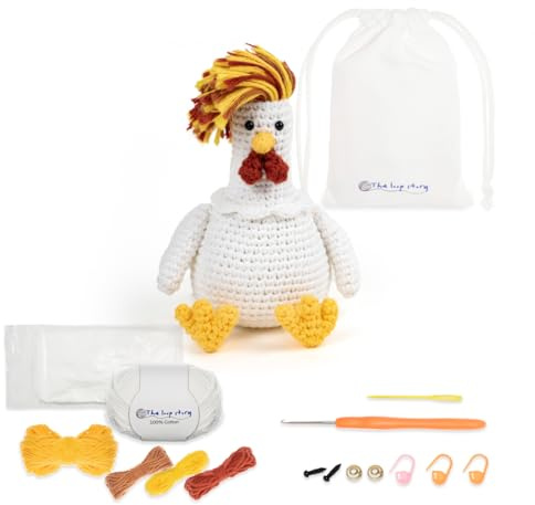The loop story Häkelset Tiere Huhn Crochet kit mit Video-Kurs (Schritt für Schritt auf Englisch) – Häkel set für Anfänger & fortgeschrittene Erwachsene – mit Garn, Häkelnadel & Zubehör